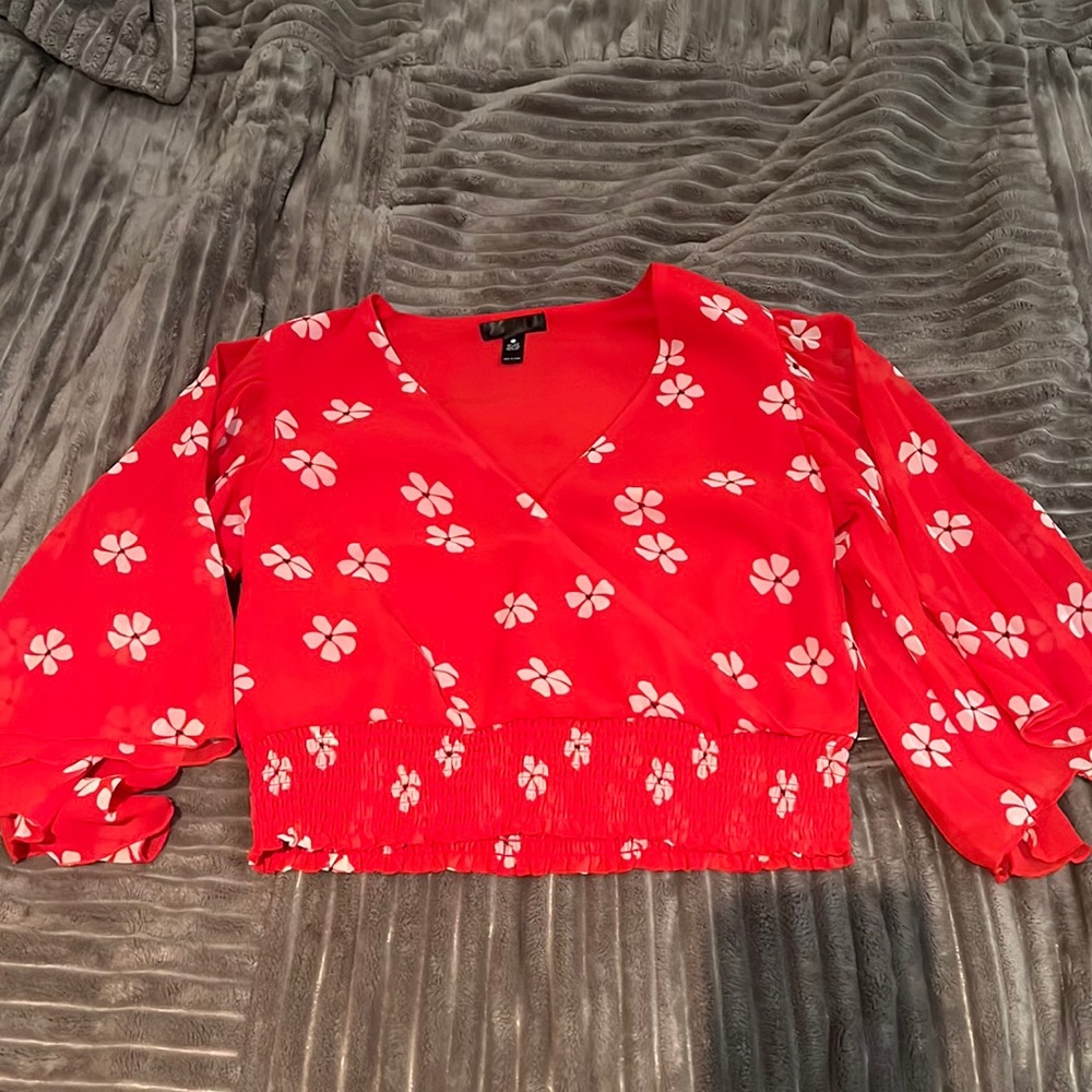 Aqua Red silk flower top